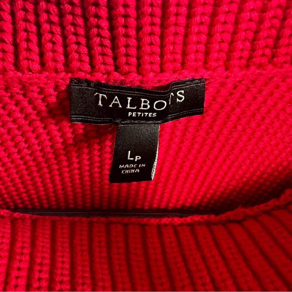 Talbots Petites True Red Textured Split Button Ne… - image 4